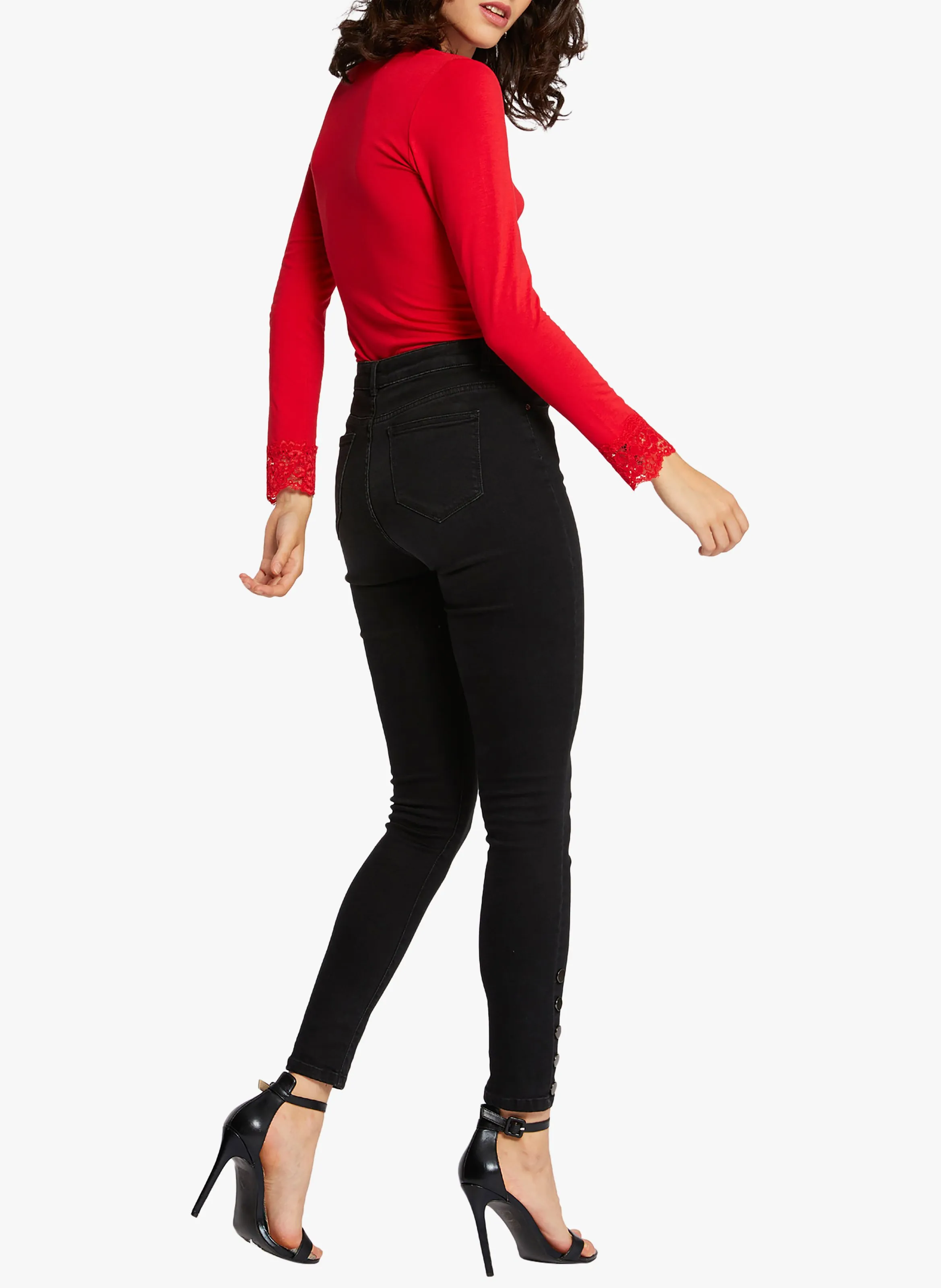  MORGAN   TRACY.N - Maglione scollo a V con dettagli in pizzo | Rosso