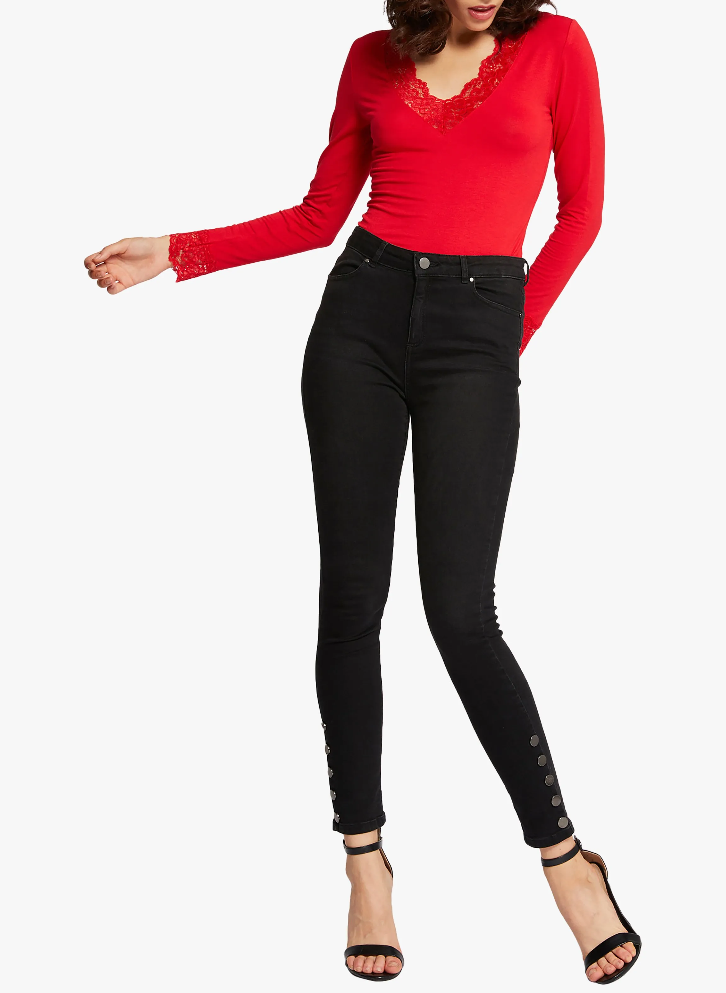  MORGAN   TRACY.N - Maglione scollo a V con dettagli in pizzo | Rosso