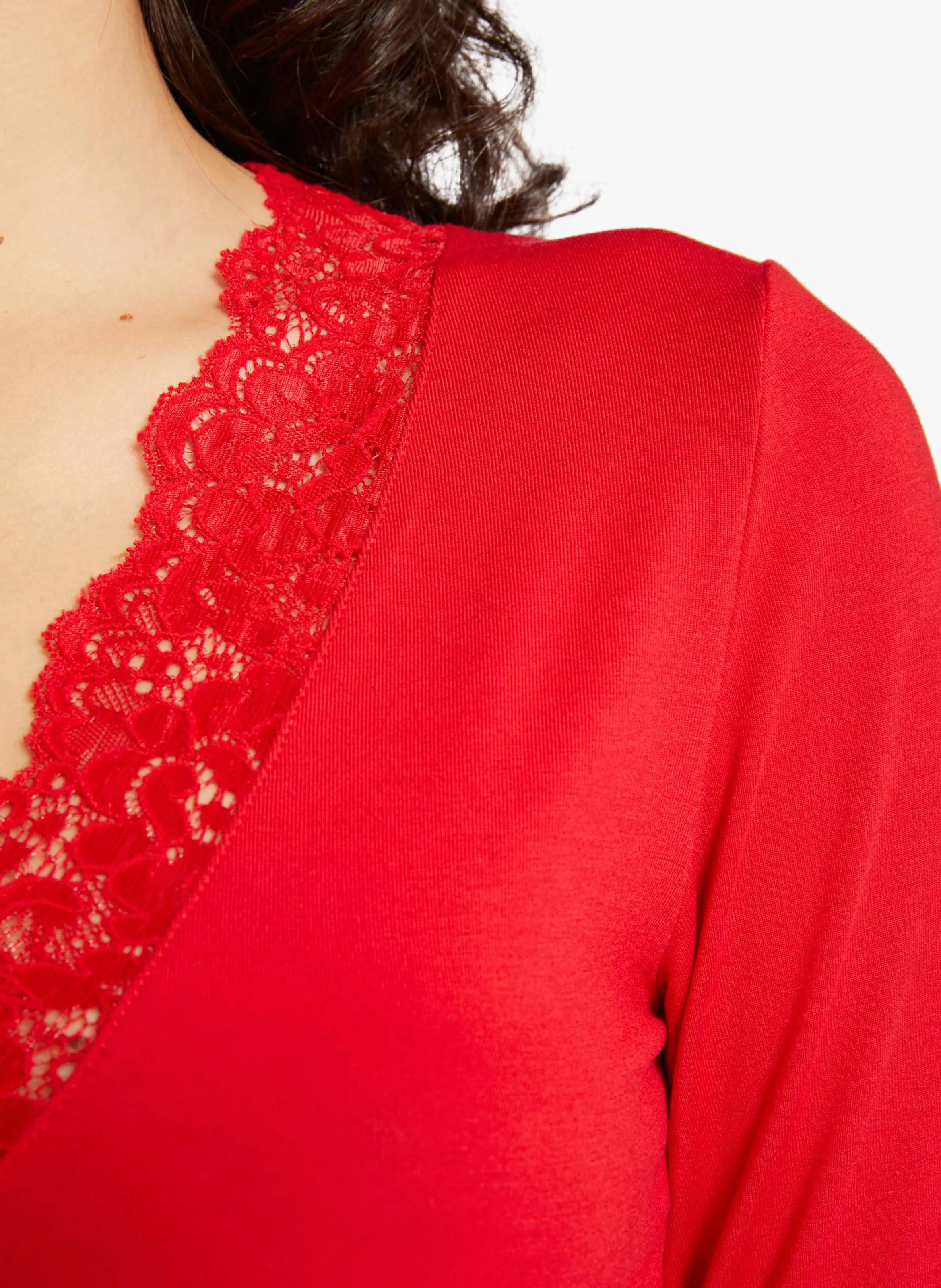  MORGAN   TRACY.N - Maglione scollo a V con dettagli in pizzo | Rosso