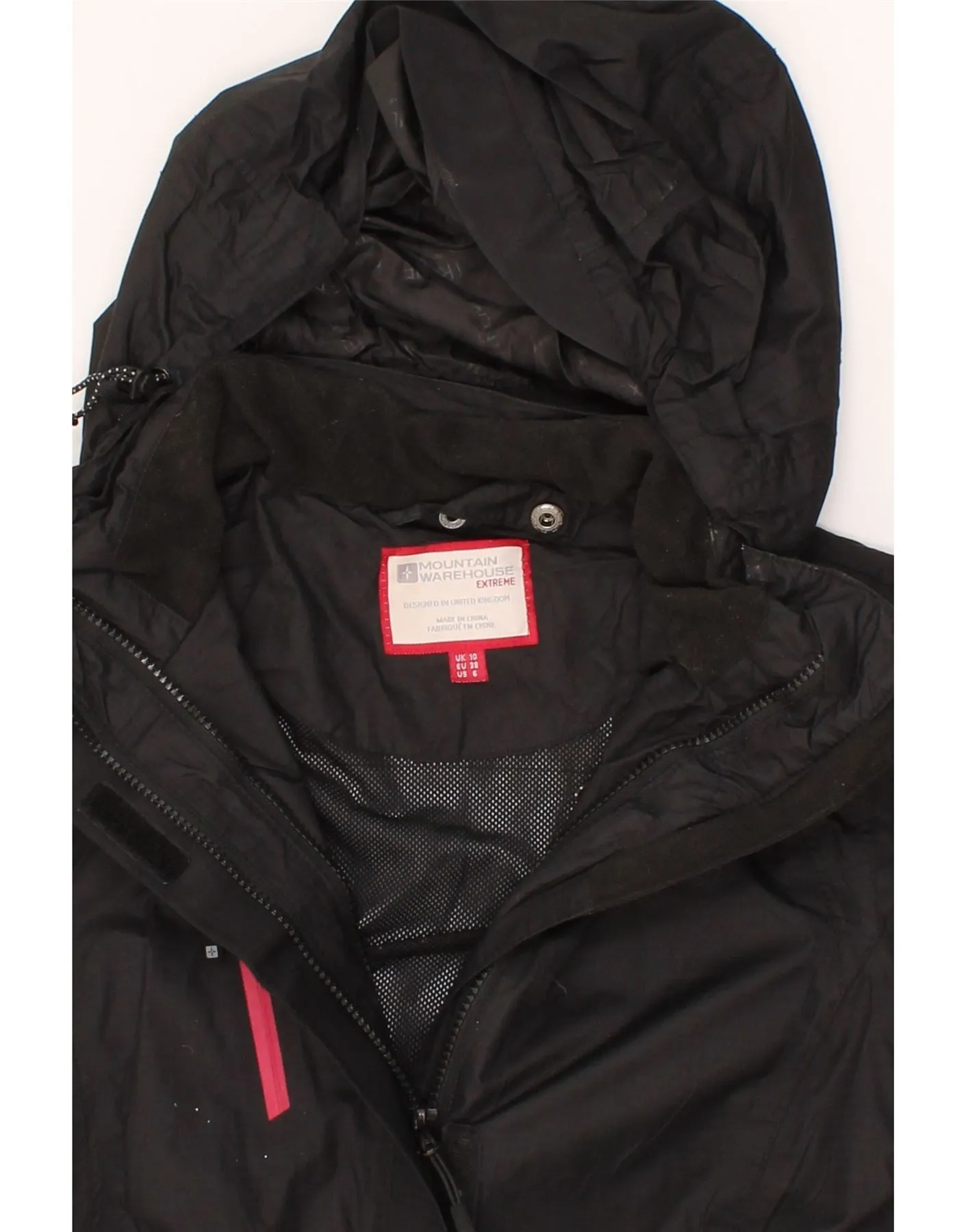 MOUNTAIN WAREHOUSE Womens Loose Fit Hooded Rain Jacket UK 10 Small Black