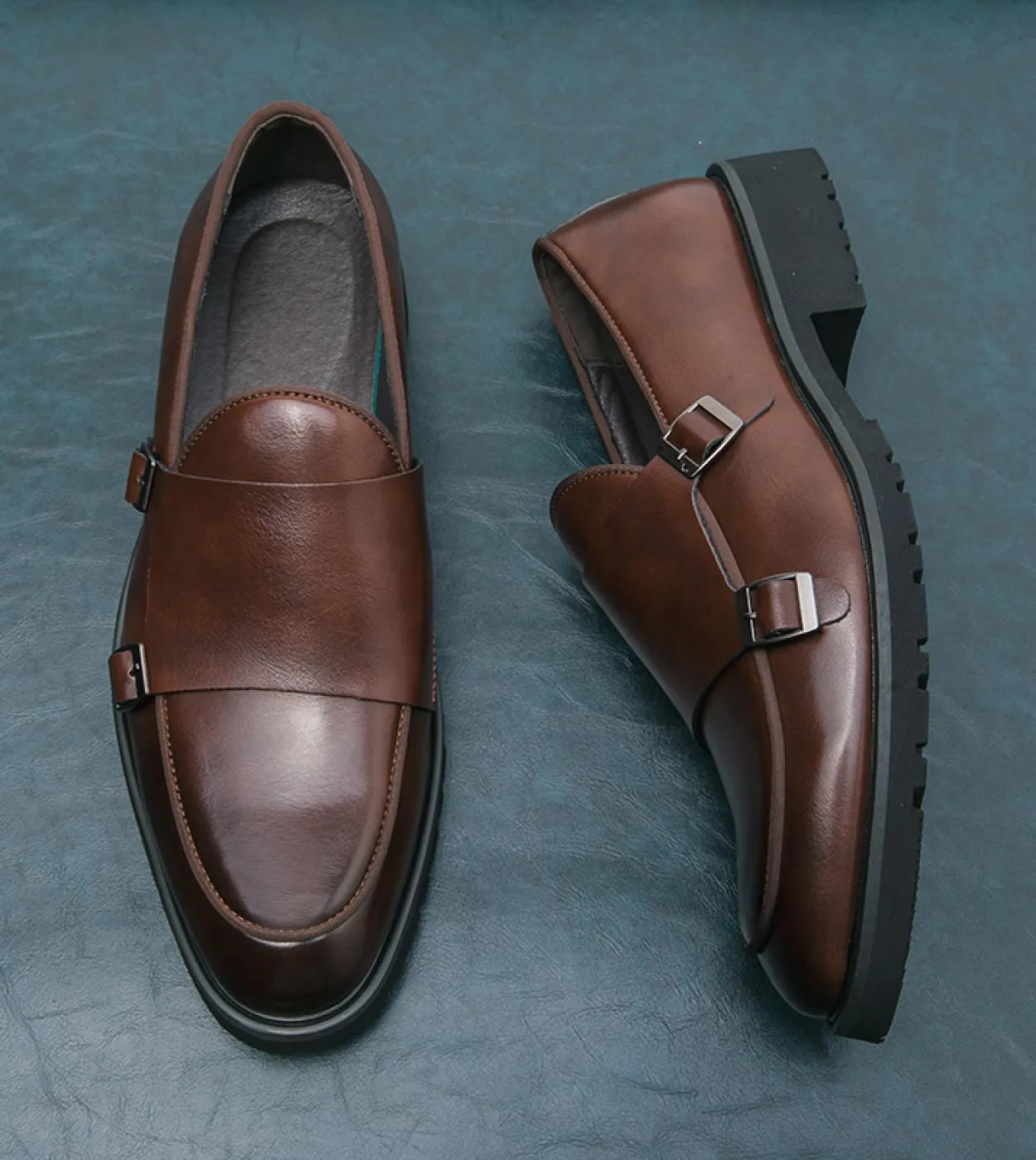 New Brown Mocassini Uomo Doppia Fibbia Monk Scarpe Marrone Uomo Scarpe Eleganti Punta Rotonda Slipon Spedizione Gratuita Uomo Sc