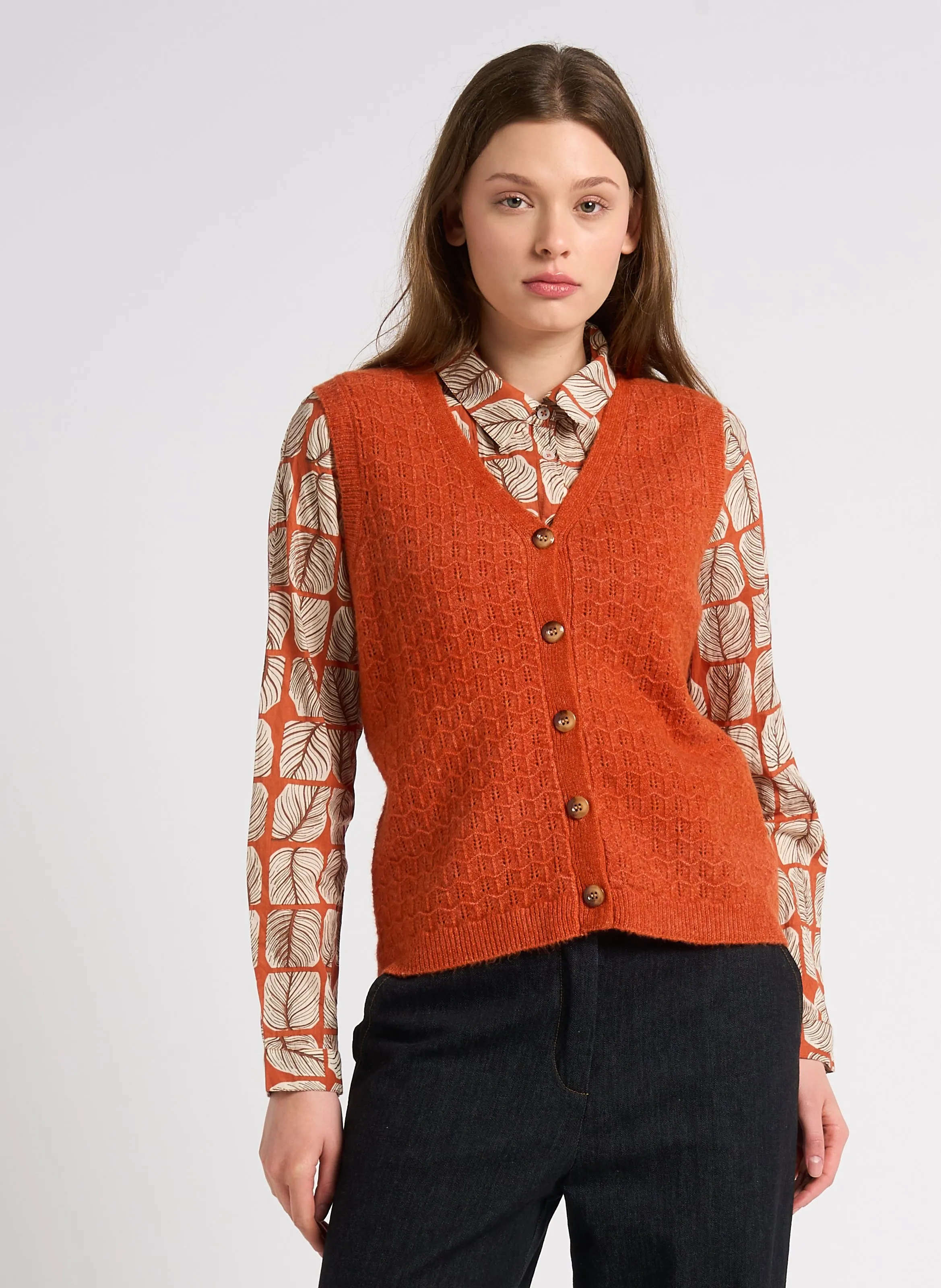  NICE THINGS   Cardigan dritto con scollo a V | Arancione