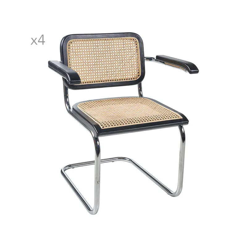 Novità Home Olimpia - Set 4 sedie nere in rattan con braccioli