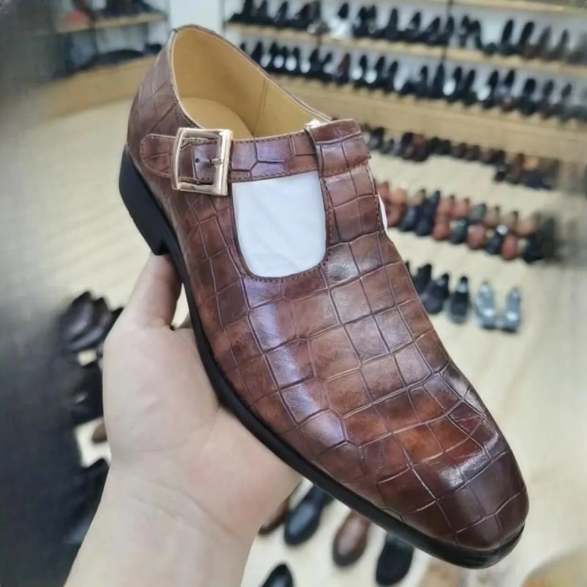 Nuovi mocassini marroni per uomo cinturino con fibbia punta quadrata modello pietra nera moda uomo scarpe spedizione gratuita ta