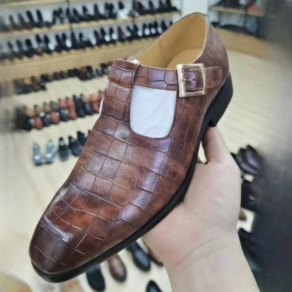 Nuovi mocassini marroni per uomo cinturino con fibbia punta quadrata modello pietra nera moda uomo scarpe spedizione gratuita ta