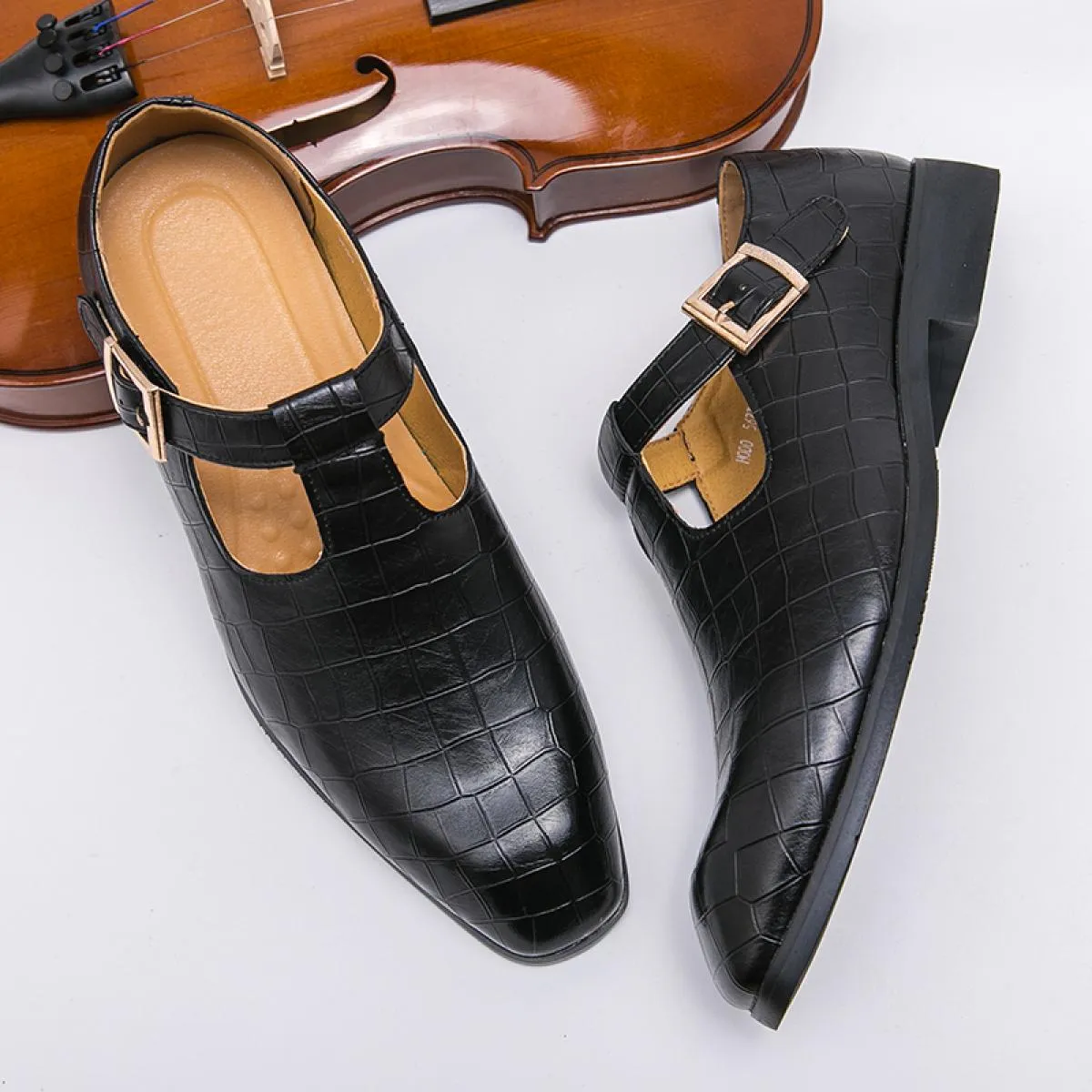 Nuovi mocassini marroni per uomo cinturino con fibbia punta quadrata modello pietra nera moda uomo scarpe spedizione gratuita ta