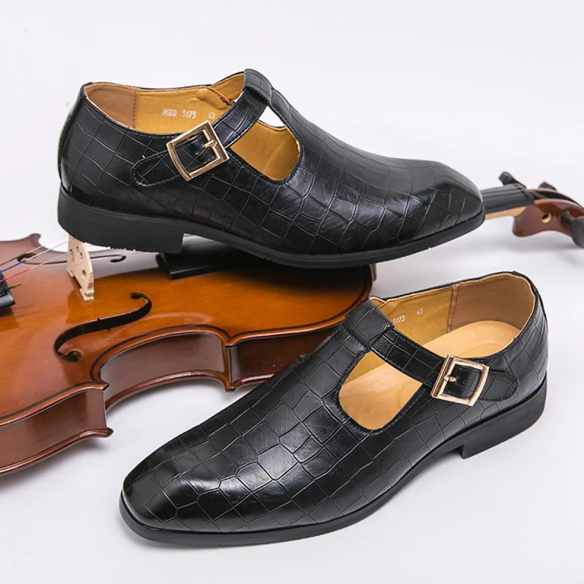 Nuovi mocassini marroni per uomo cinturino con fibbia punta quadrata modello pietra nera moda uomo scarpe spedizione gratuita ta