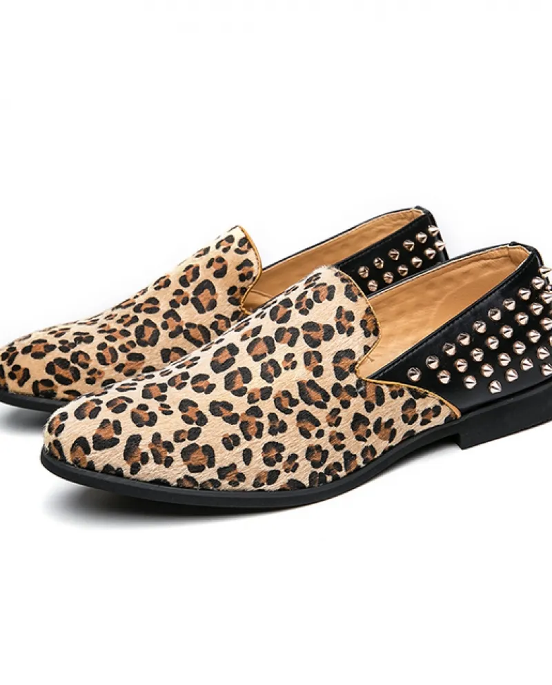 Nuovo arrivo Mens Leopard Pattern Rivet Punk Oxfords Casual Mocassini Abito da sposa Scarpe formali Party Flats Zapatos Hom