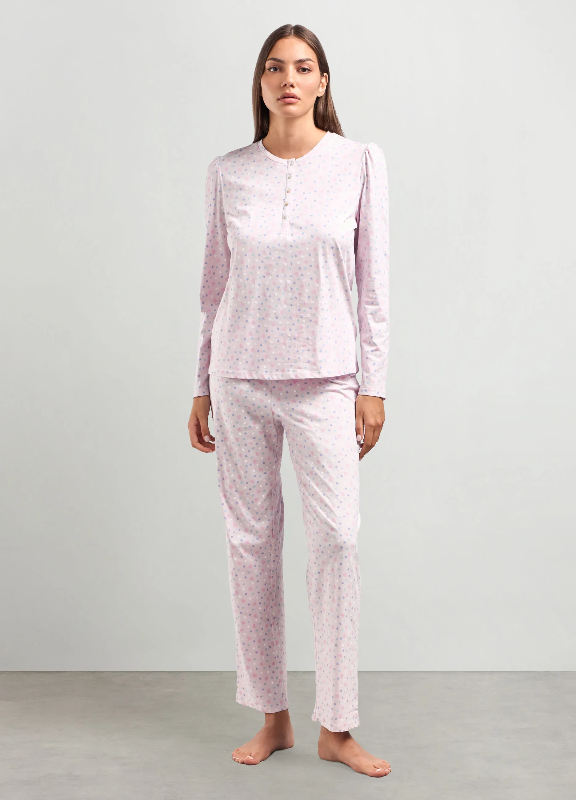 NYMOS  Set pigiama lungo in puro cotone donna