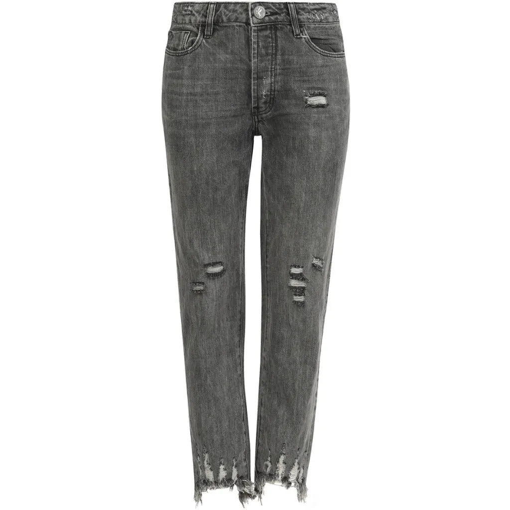 One Teaspoon pantalone jeans grigio vita alta   