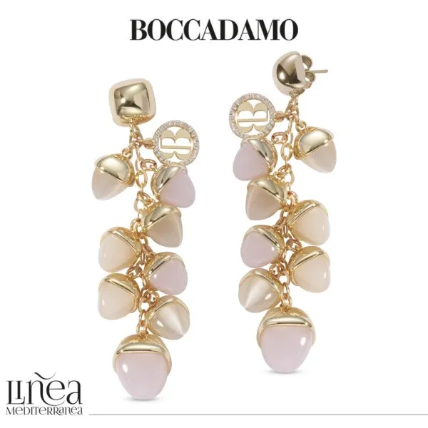 Orecchini con cristalli piramidali a spiga di grano color pietra di luna e quarzo rosa    