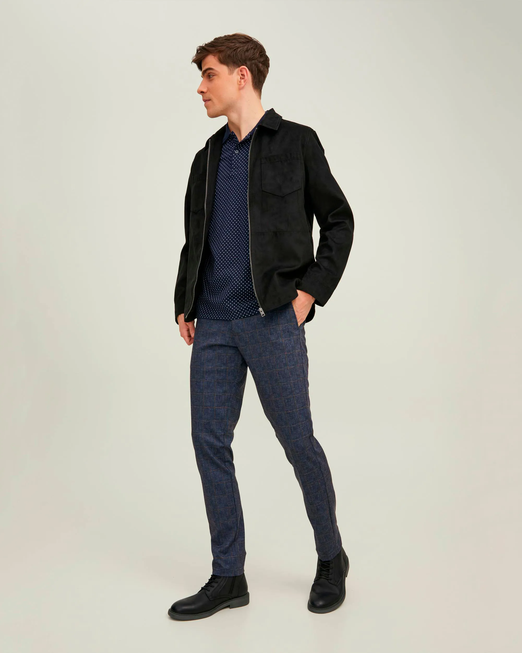 Pantalone chino blu in jersey a quadri scozzesi