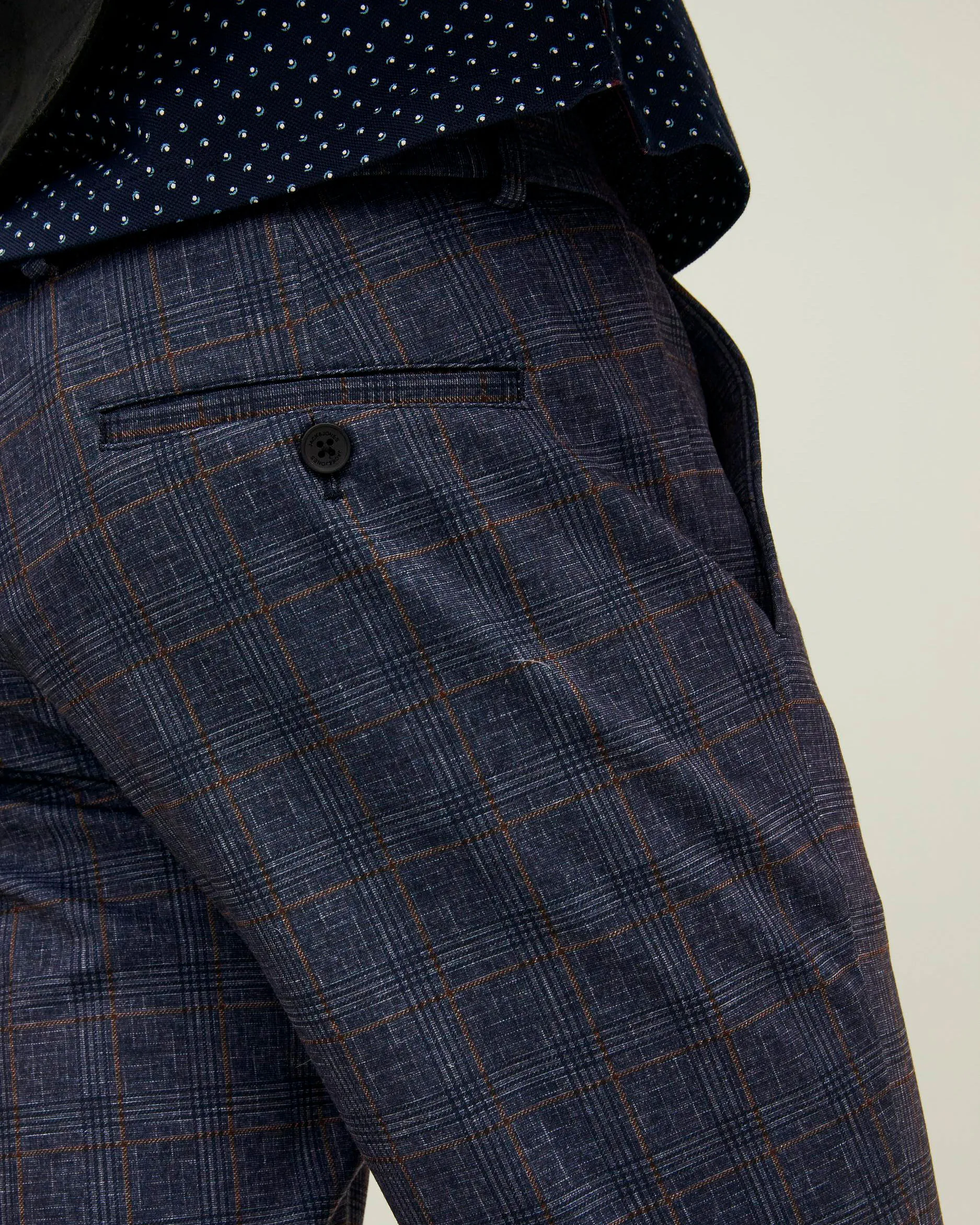 Pantalone chino blu in jersey a quadri scozzesi
