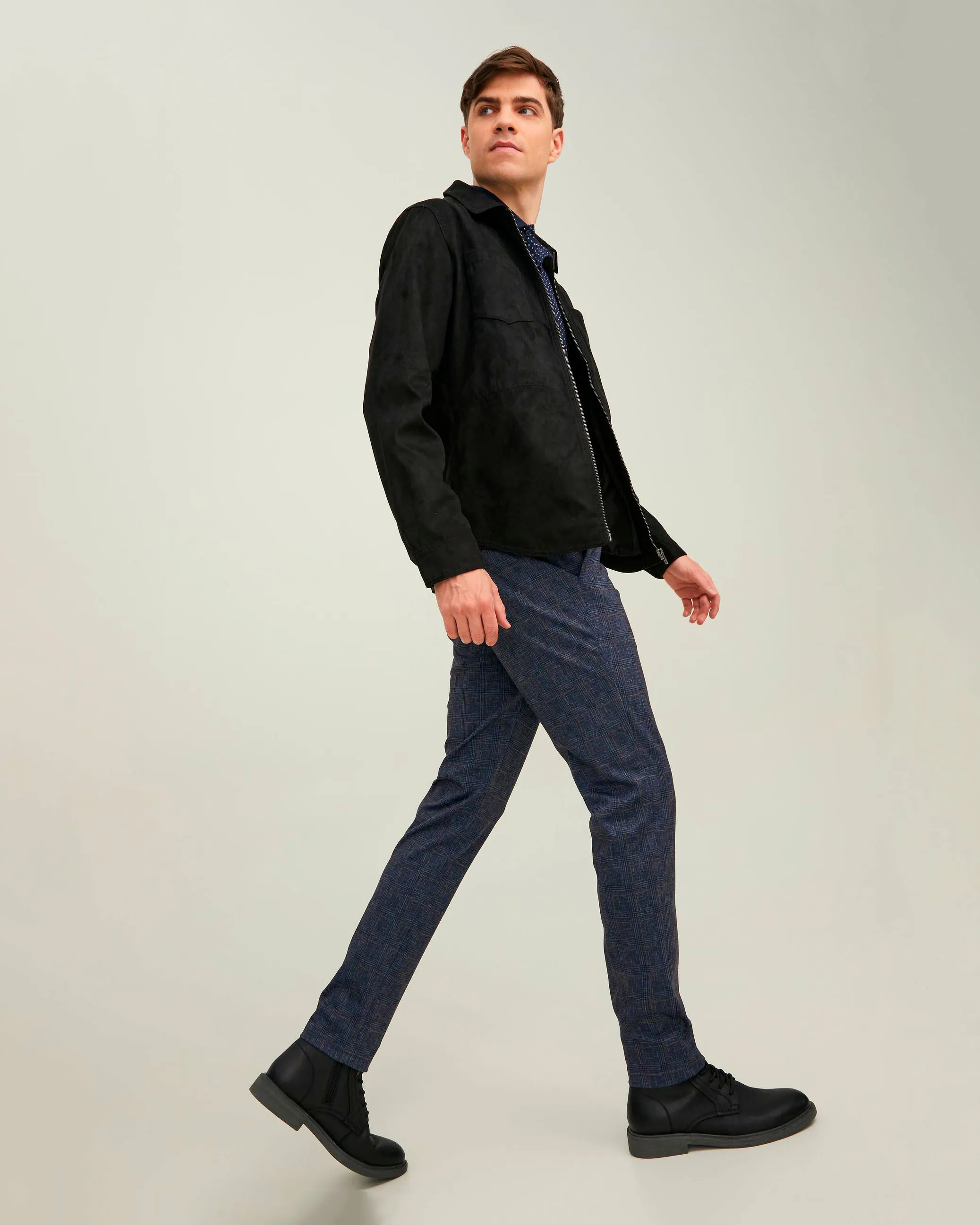 Pantalone chino blu in jersey a quadri scozzesi