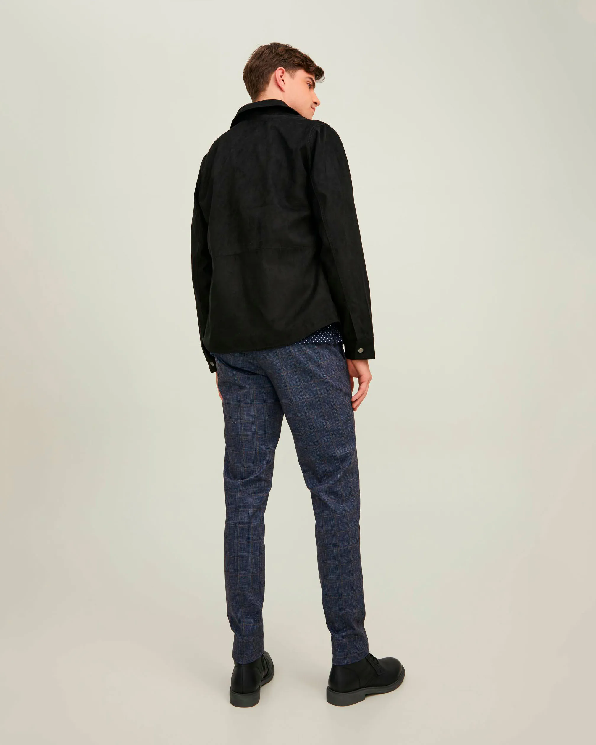 Pantalone chino blu in jersey a quadri scozzesi
