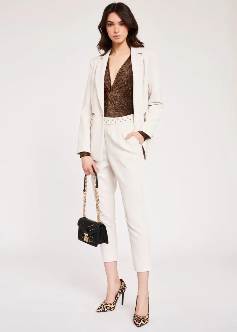 Pantaloni in crệpe con perle