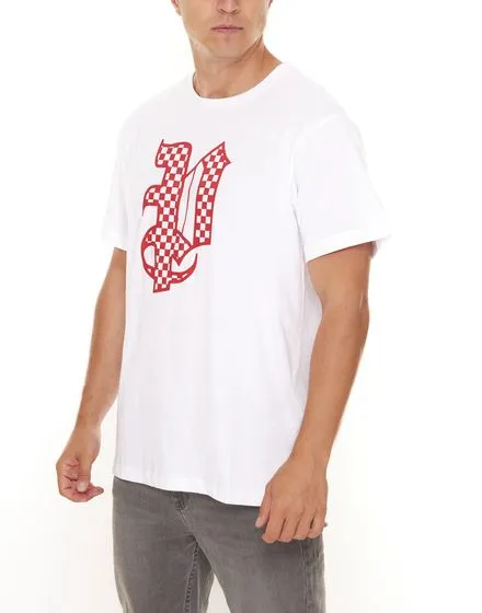 PASH Camicia a maniche corte da uomo a scacchiera o bandana con ampia stampa frontale in cotone Nero/Verde, Bianco/Nero o Bianco