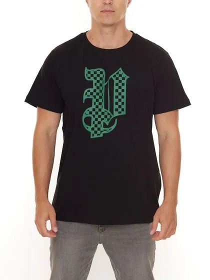 PASH Camicia a maniche corte da uomo a scacchiera o bandana con ampia stampa frontale in cotone Nero/Verde, Bianco/Nero o Bianco