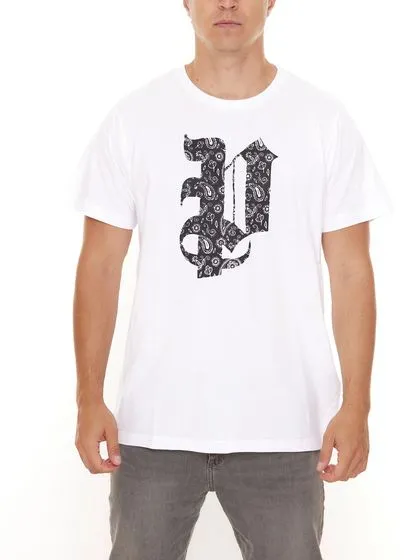 PASH Camicia a maniche corte da uomo a scacchiera o bandana con ampia stampa frontale in cotone Nero/Verde, Bianco/Nero o Bianco