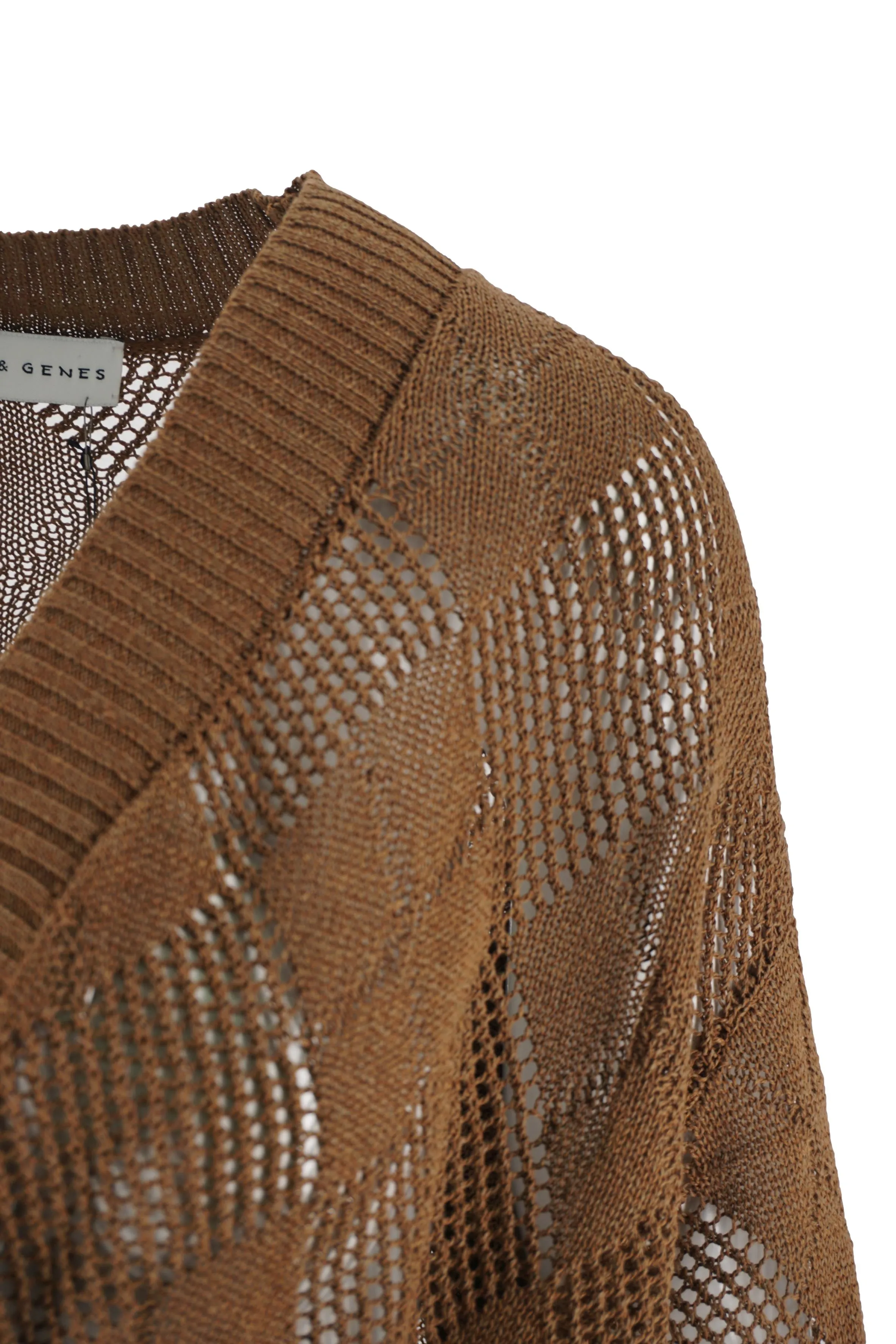 Perforated Cardigan Sweater in Cotton / Brown