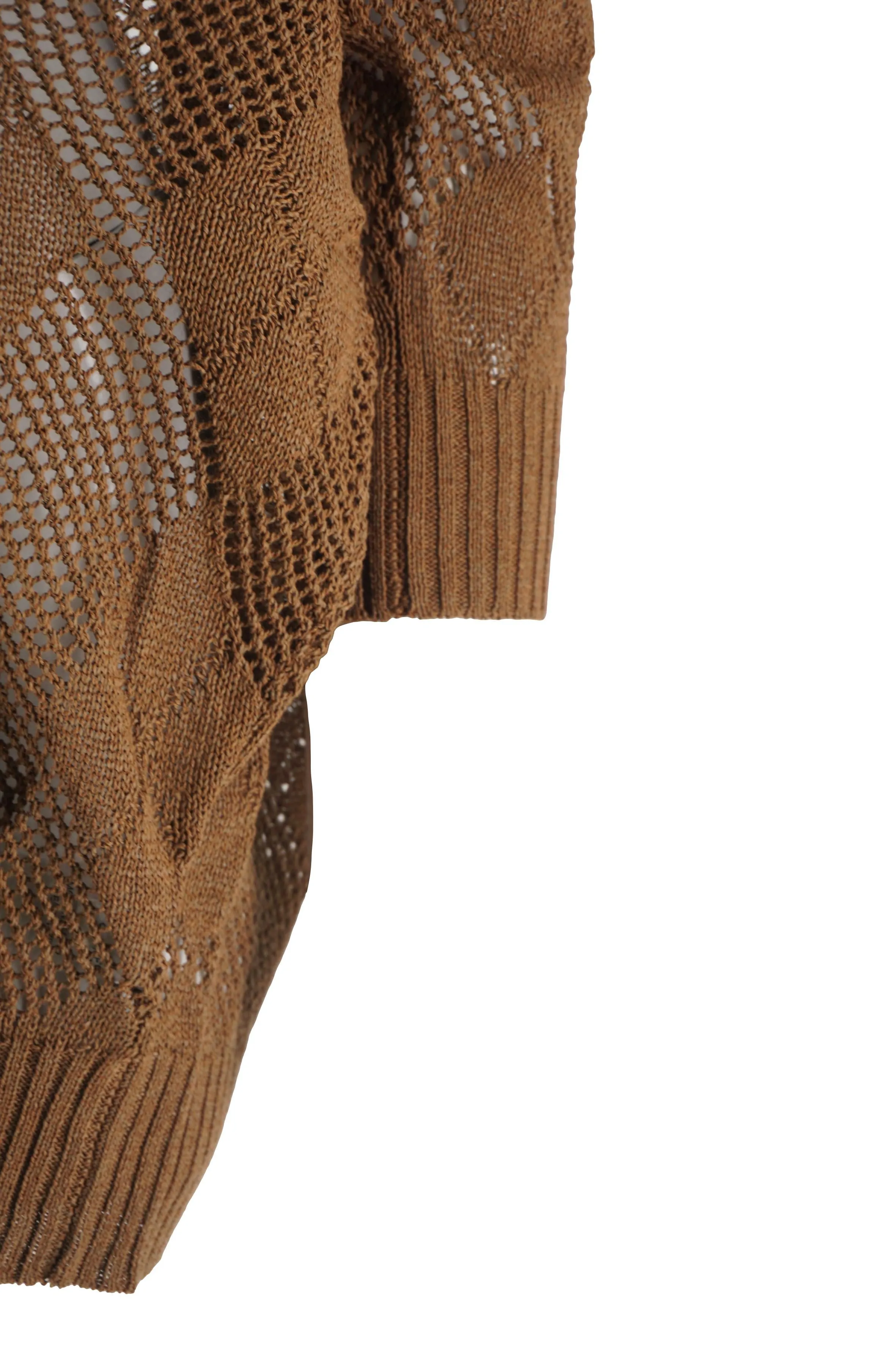 Perforated Cardigan Sweater in Cotton / Brown
