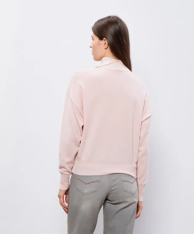 Peserico Maglia rosa in lana, seta e cashmere con catena monil S99609F1209018