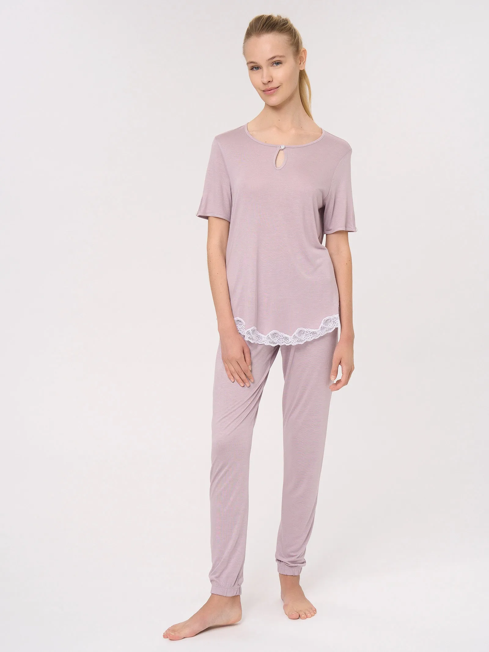 Pigiama Serafino in Jersey di Modal - Bijou Blue
