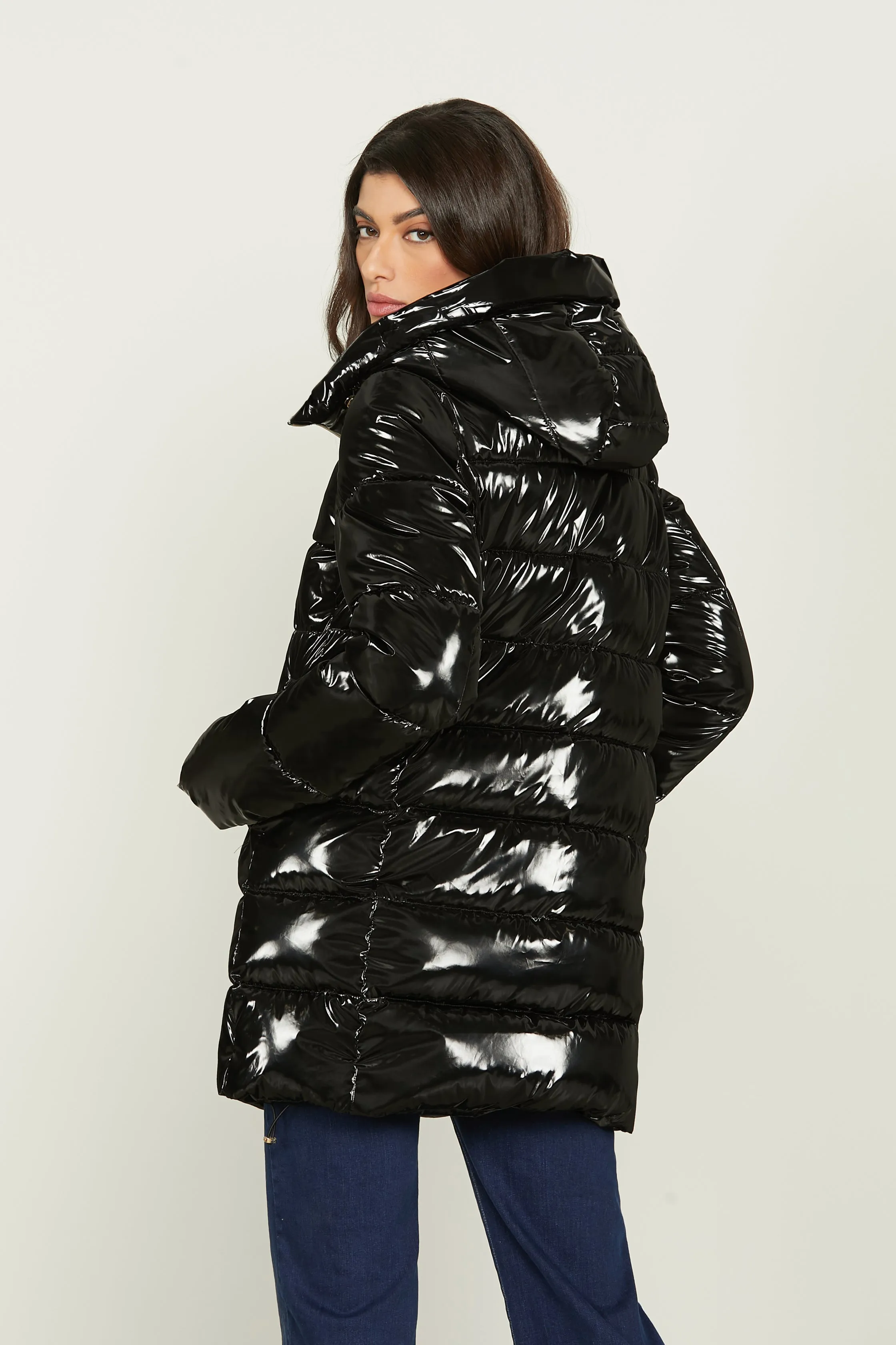 Piumino FABIC lungo manica lunga con cappuccio più zip più coulisse