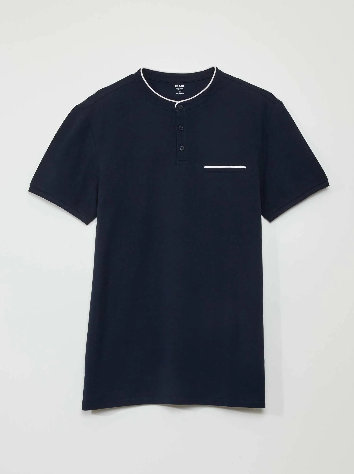 Polo con collo alla coreana in piqué di cotone - BLU