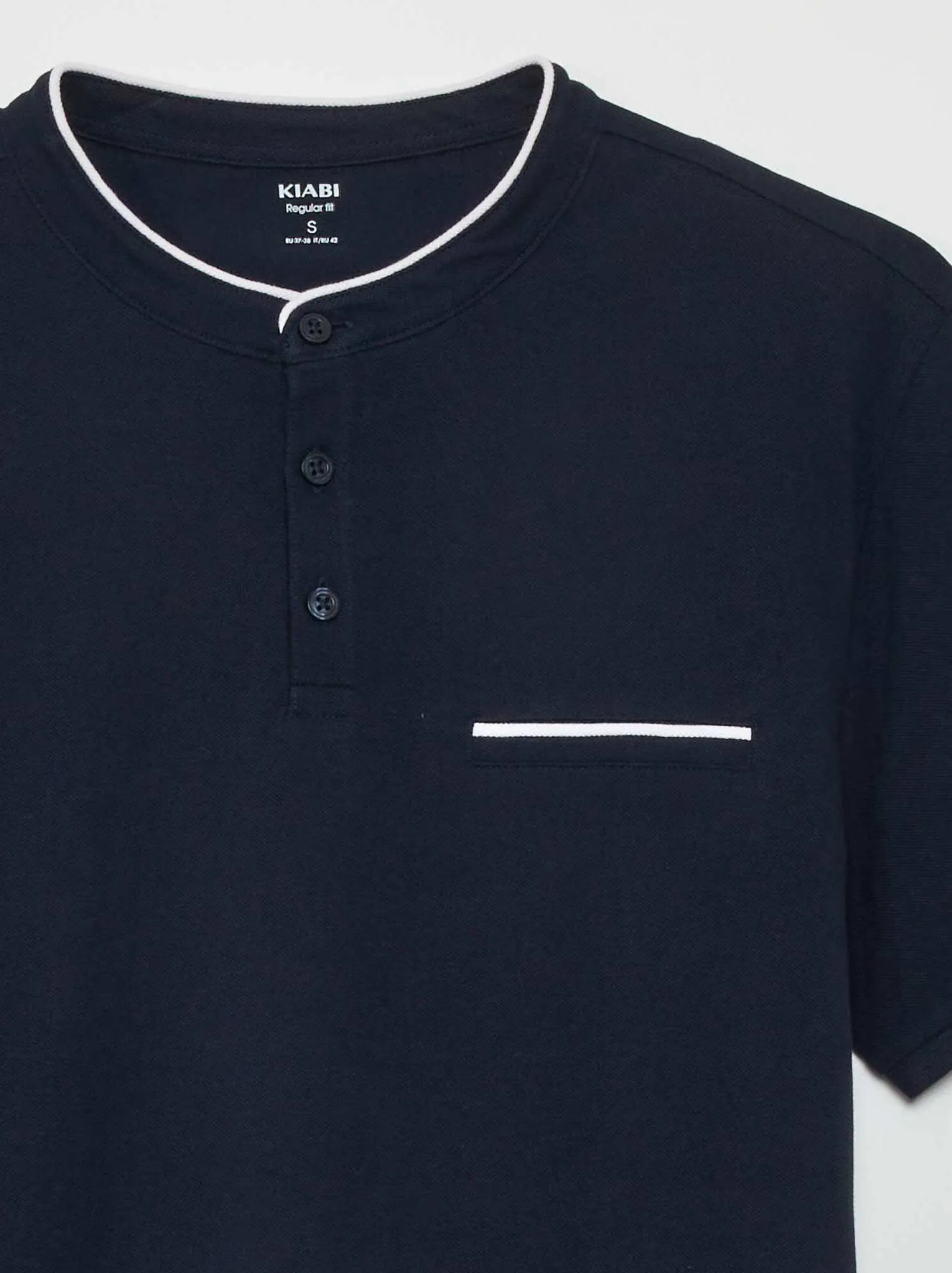 Polo con collo alla coreana in piqué di cotone - BLU