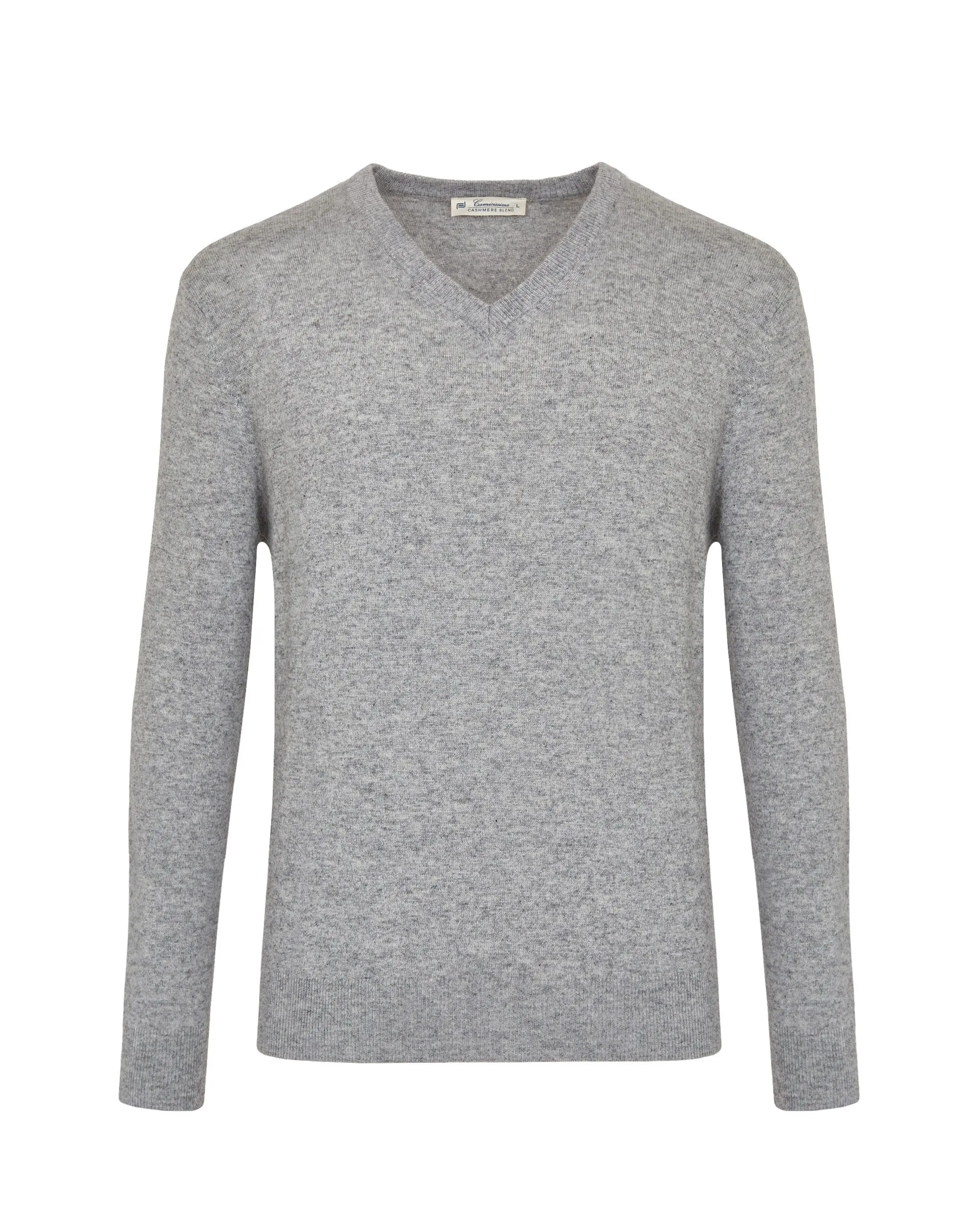 Pullover scollo a v grigio chiaro misto cachemire    