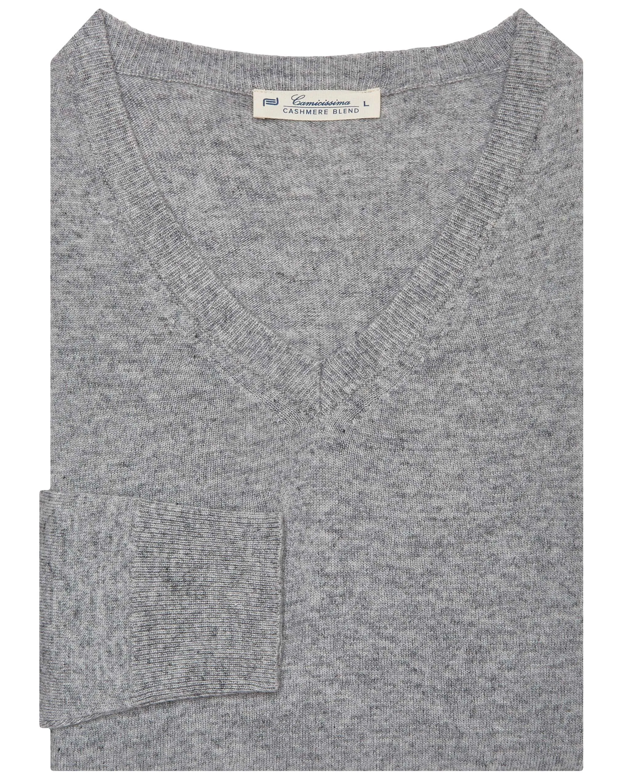 Pullover scollo a v grigio chiaro misto cachemire    