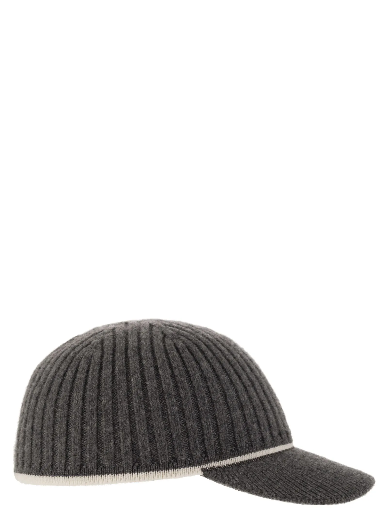 Ribbed virgin wool, cashmere and silk knit baseball cap with jewel