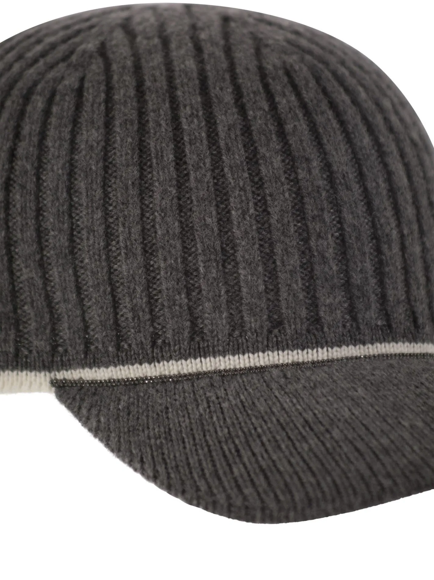 Ribbed virgin wool, cashmere and silk knit baseball cap with jewel