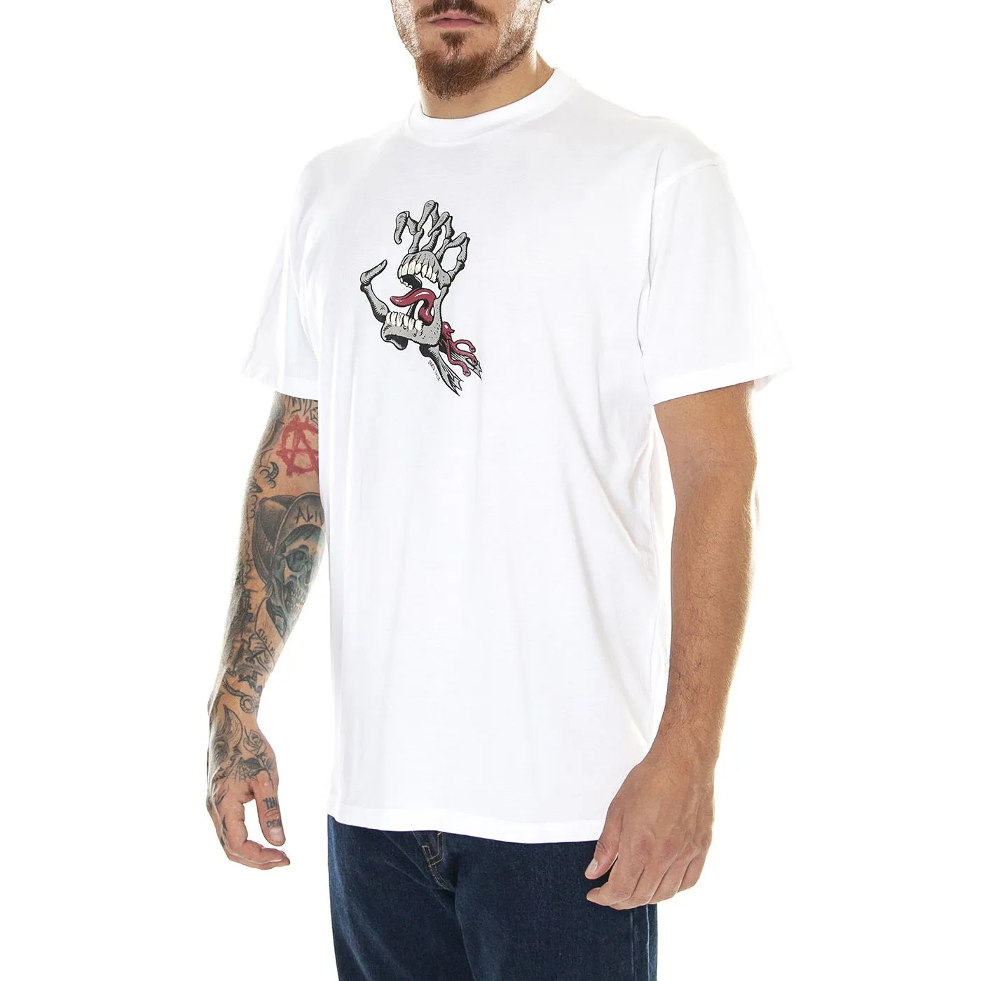 Santa Cruz Bone Hand Cruz Front T-Shirt White - Maglietta Girocollo Uomo Bianca    