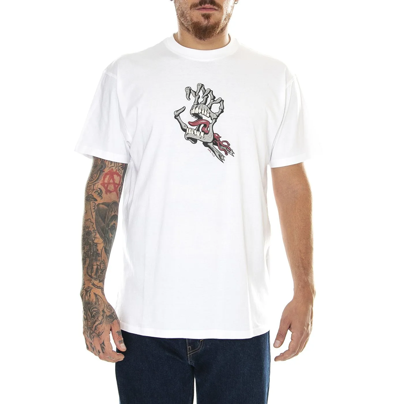 Santa Cruz Bone Hand Cruz Front T-Shirt White - Maglietta Girocollo Uomo Bianca    