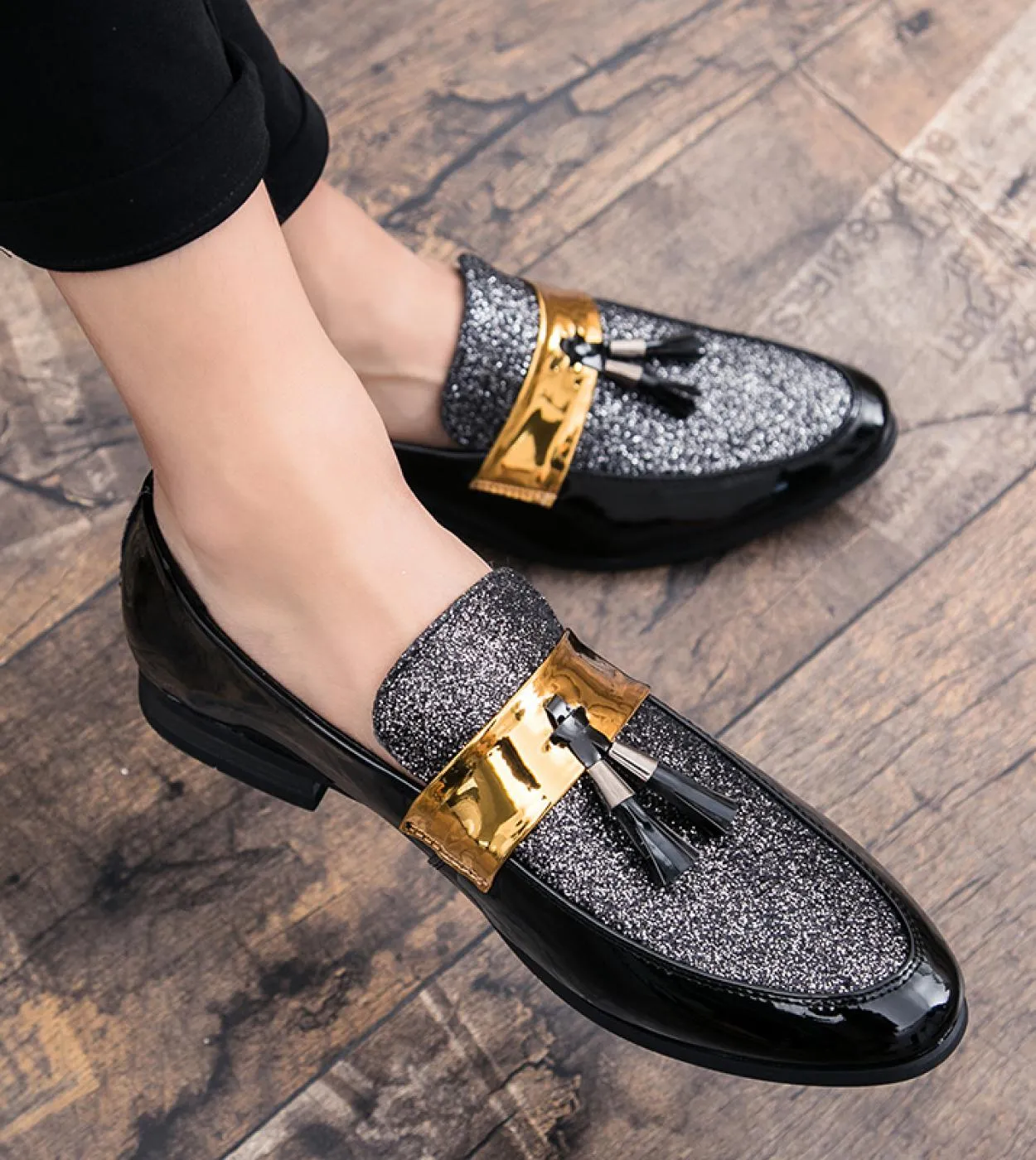 Scarpe casual con paillettes primaverili Scarpe da guida da uomo daffari Mocassini con nappe Party Nightclub Flats Scarpe elega