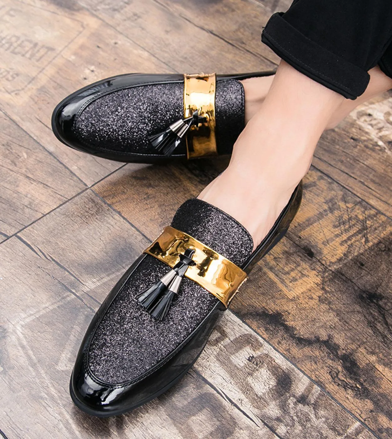 Scarpe casual con paillettes primaverili Scarpe da guida da uomo daffari Mocassini con nappe Party Nightclub Flats Scarpe elega