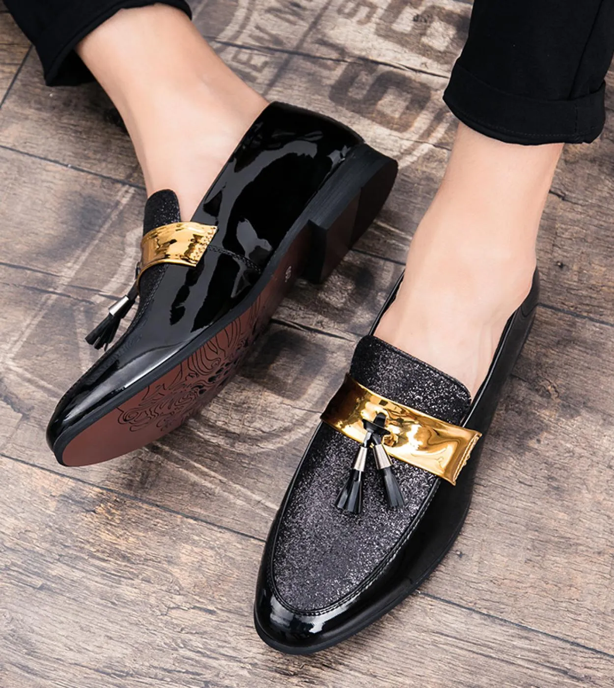 Scarpe casual con paillettes primaverili Scarpe da guida da uomo daffari Mocassini con nappe Party Nightclub Flats Scarpe elega