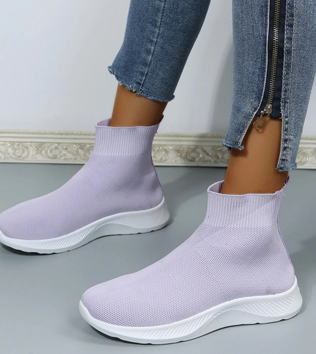 Scarpe da ginnastica da donna in maglia Slip On Scarpe casual Traspiranti Comode scarpe vulcanizzate Mocassini con plateau Scarp