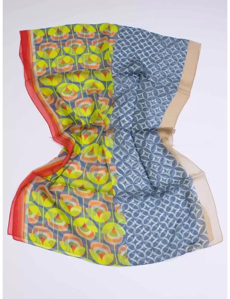 Sciarpa in chiffon pura seta celeste e lime Nicki Colombo