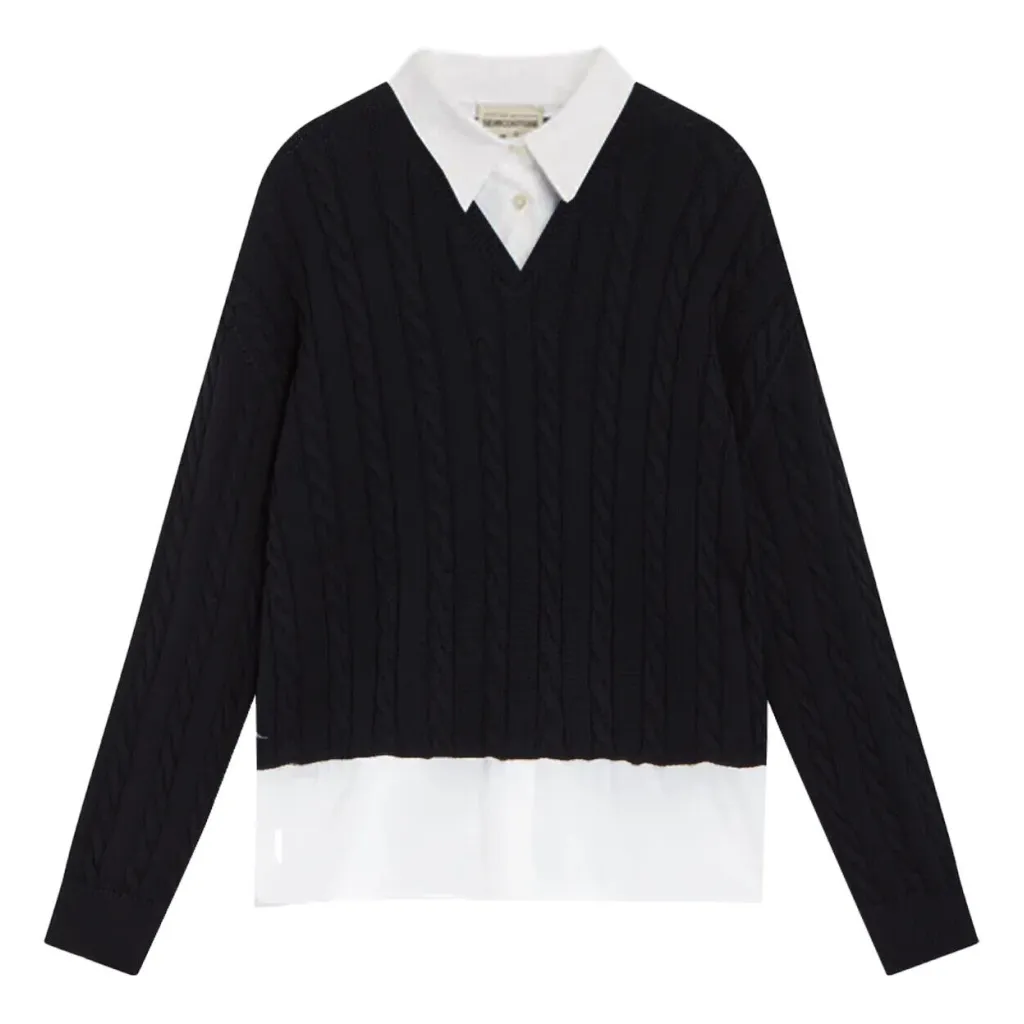 SEMICOUTURE maglia cotone trecce con inserti popeline bianco Y4SB13 MIKAELA MADE IN ITALY