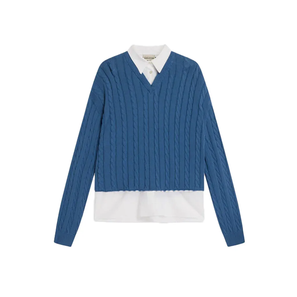 SEMICOUTURE maglia cotone trecce con inserti popeline bianco Y4SB13 MIKAELA MADE IN ITALY