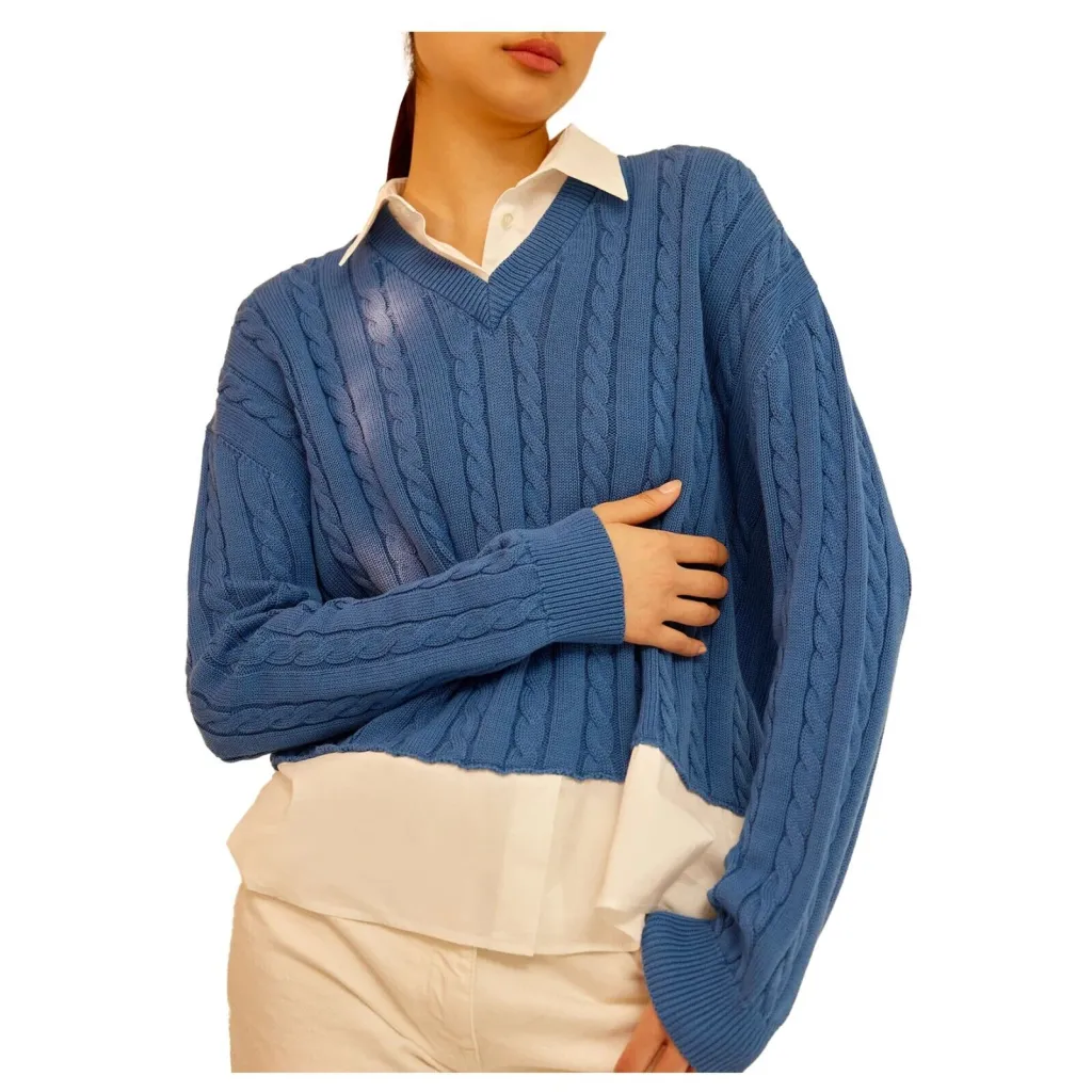 SEMICOUTURE maglia cotone trecce con inserti popeline bianco Y4SB13 MIKAELA MADE IN ITALY