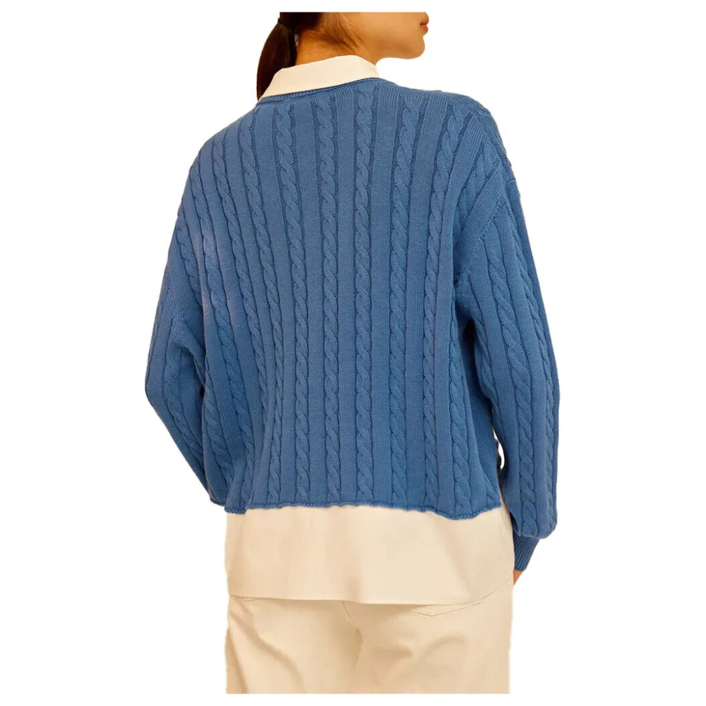 SEMICOUTURE maglia cotone trecce con inserti popeline bianco Y4SB13 MIKAELA MADE IN ITALY