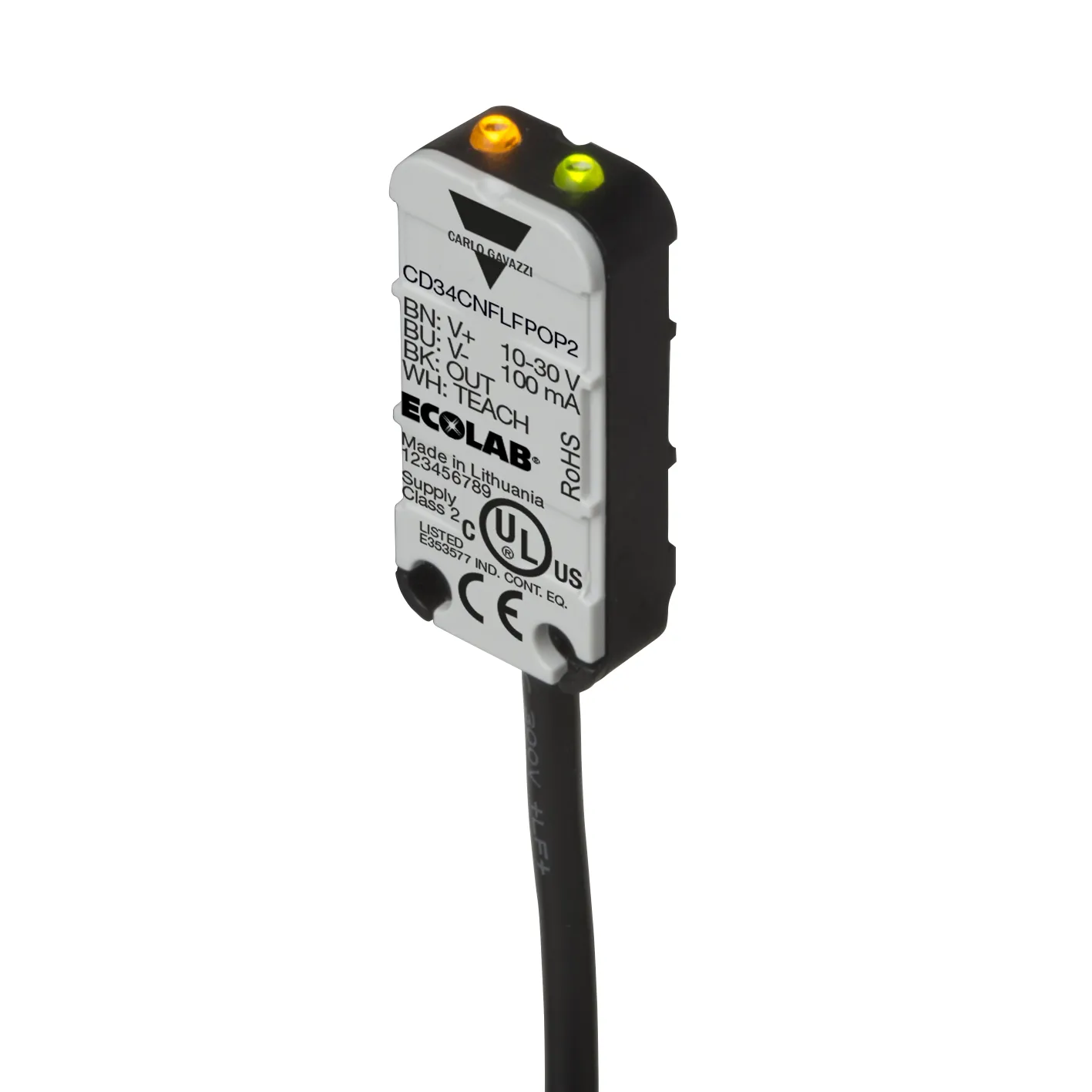 Sensore di livello Carlo Gavazzi serie CD34CNFLFN, montaggio a filo, uscita PNP