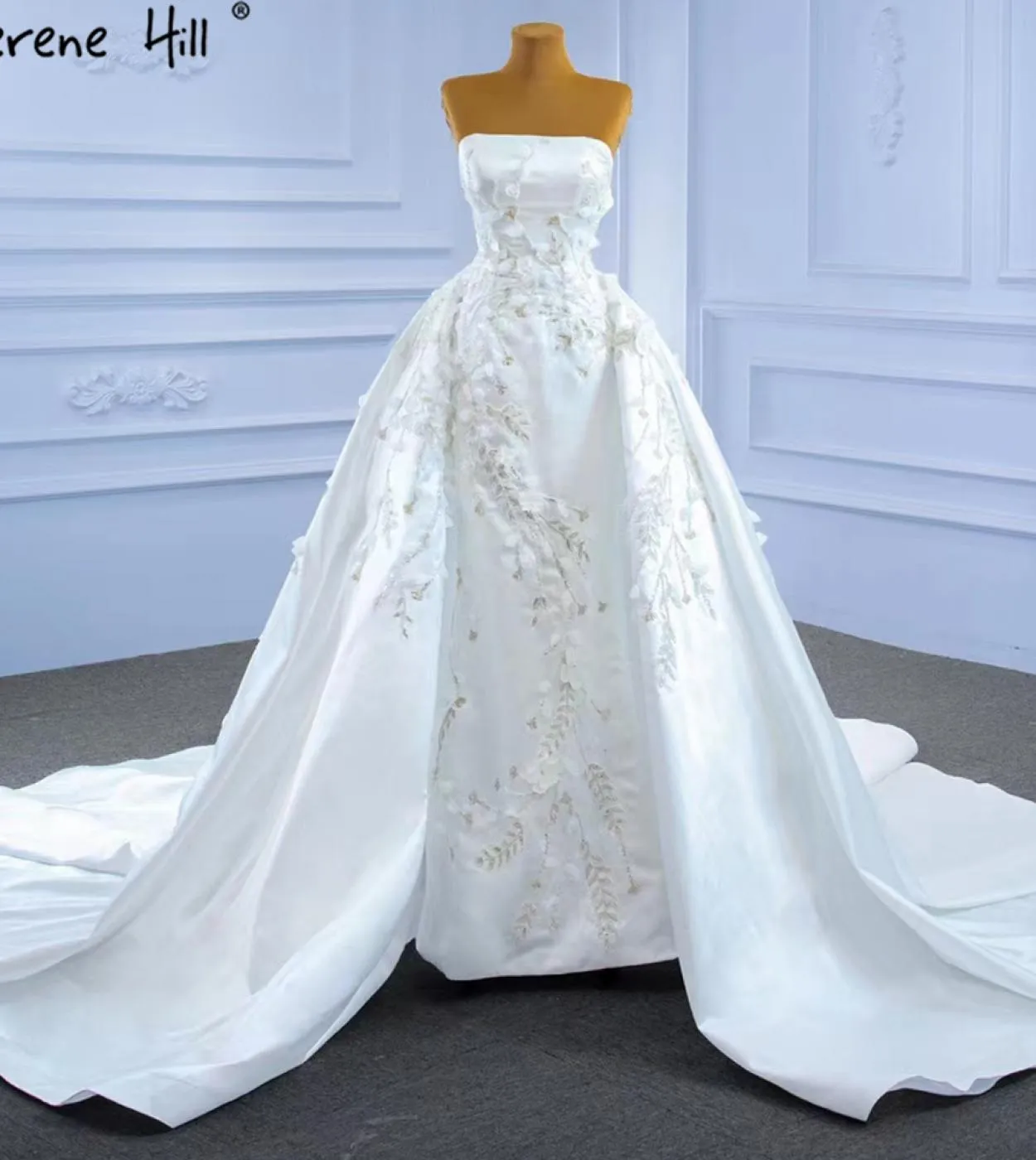 Serene Hill White Mermaid Overskirt Abiti da sposa Fiori eleganti Abiti da sposa in rilievo Hm67282 Custom Made Wedding Dre
