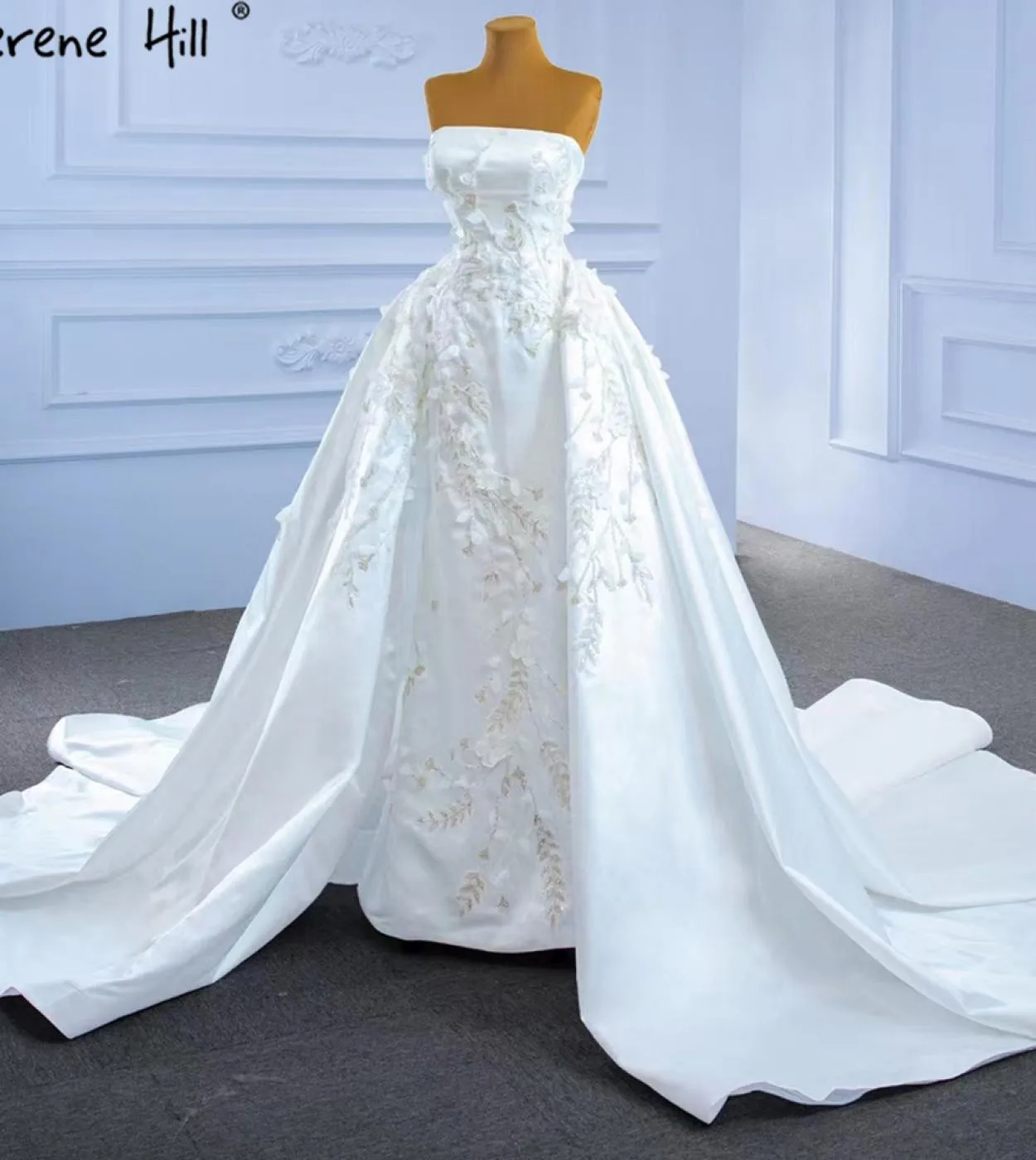 Serene Hill White Mermaid Overskirt Abiti da sposa Fiori eleganti Abiti da sposa in rilievo Hm67282 Custom Made Wedding Dre