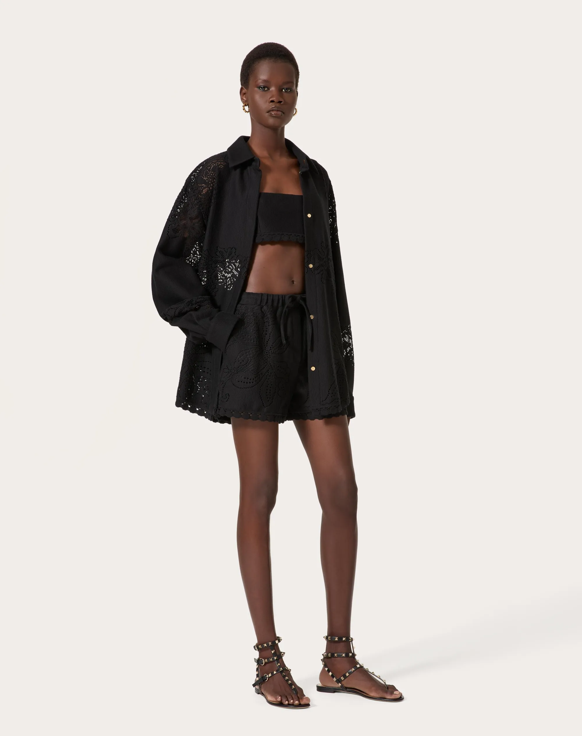 SHORTS IN VALENTINO COTTON GUIPURE JARDIN PLAT