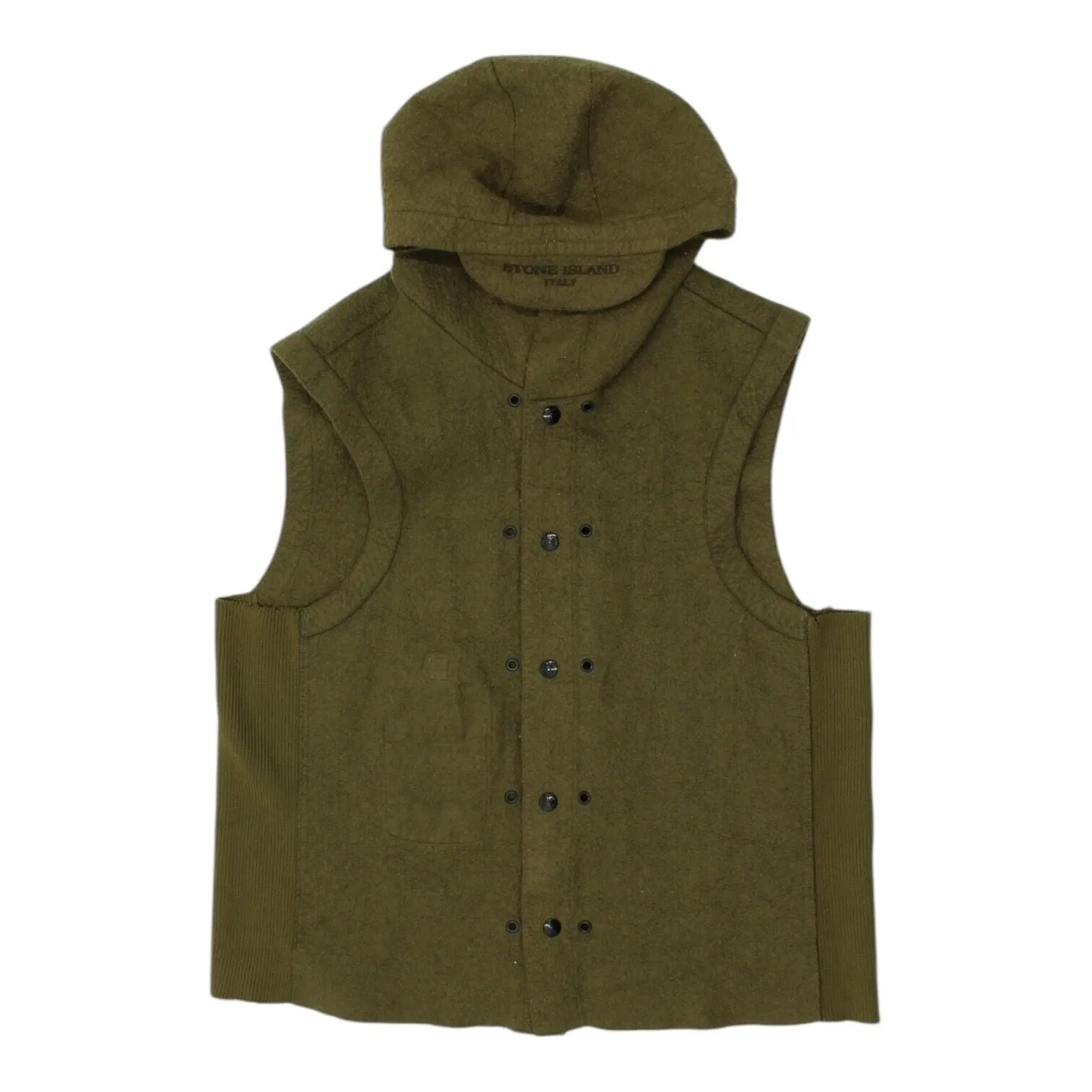 Stone Island Mens Green Sleeveless Hooded Jacket Lining | High End Designer